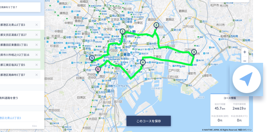 現在地ボタンの場所表示